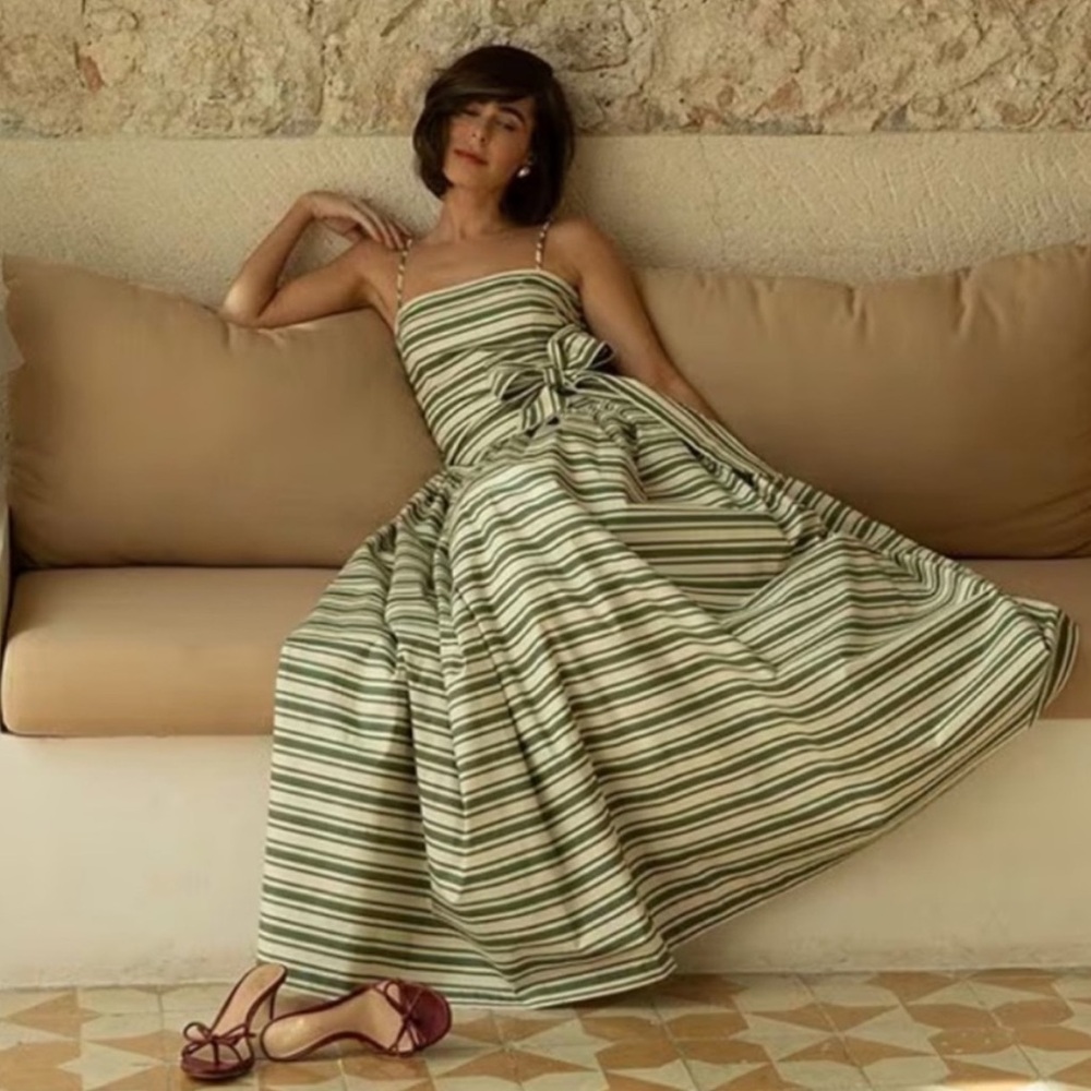 Antonio Melani Green and Cream Striped Dress